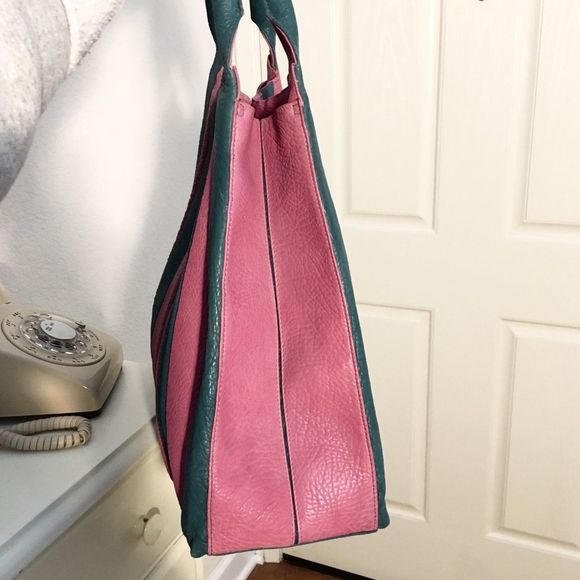 Big Leather Designer Bag, Vertical Stripe Panels - Picture 5 of 8